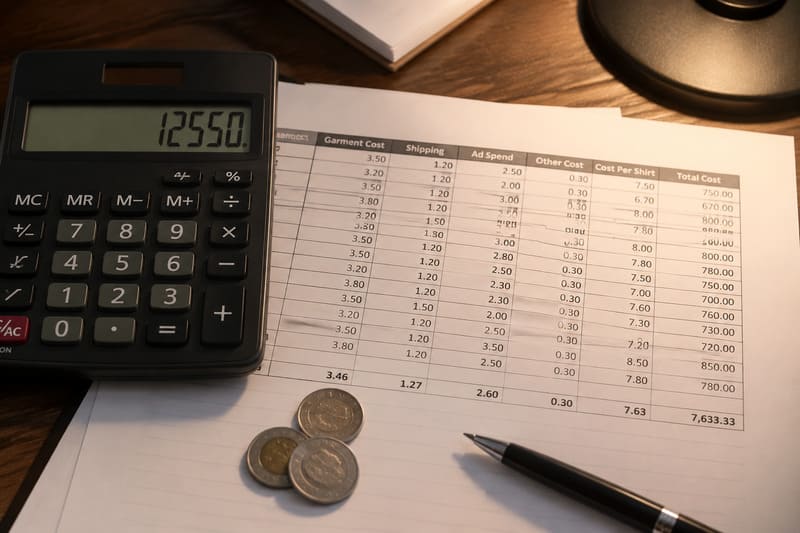 t-shirt business cost calculation including production packaging freight and marketing