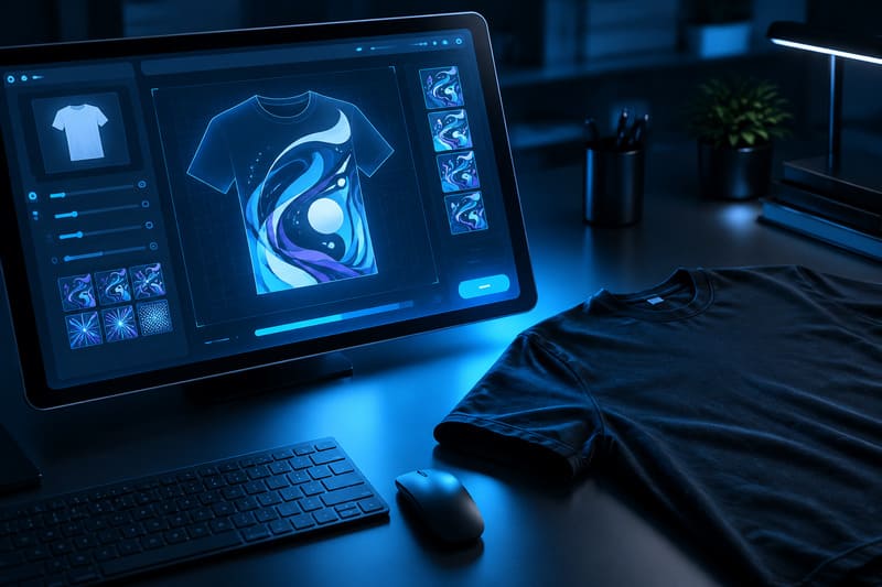 AI tool generating a graphic design file for a custom T-shirt