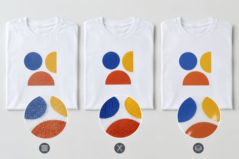 screen printing embroidery and DTF logo cost comparison on t-shirts